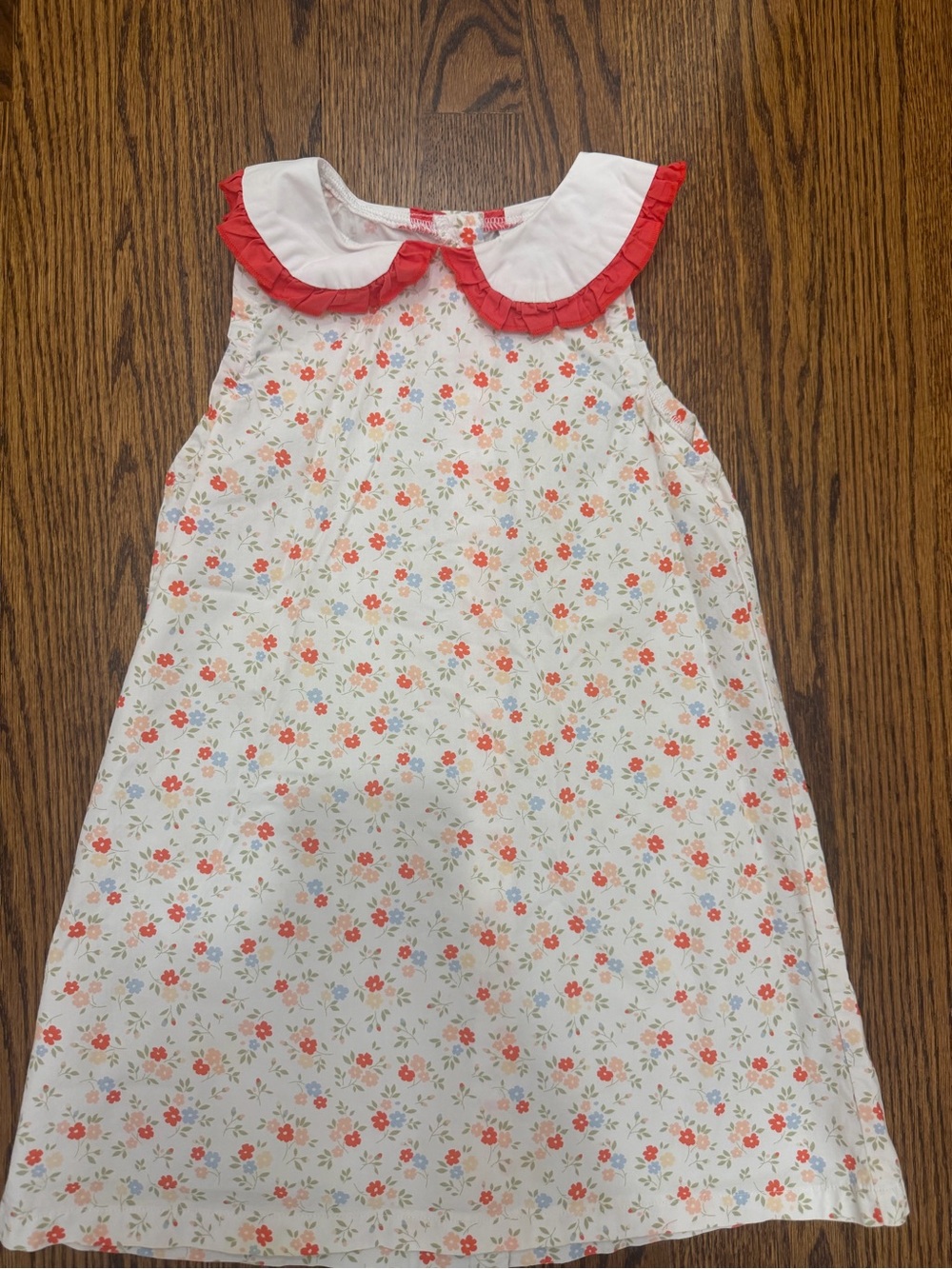 White Floral A-Line Dress with Red Trim Peter Pan Collar